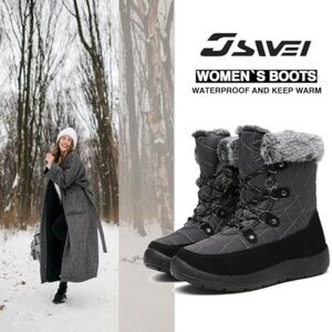 JSWEI New Gray Quilted Winter‎ all Weatherproof Lace Up Boots. Size 37 (6.5)